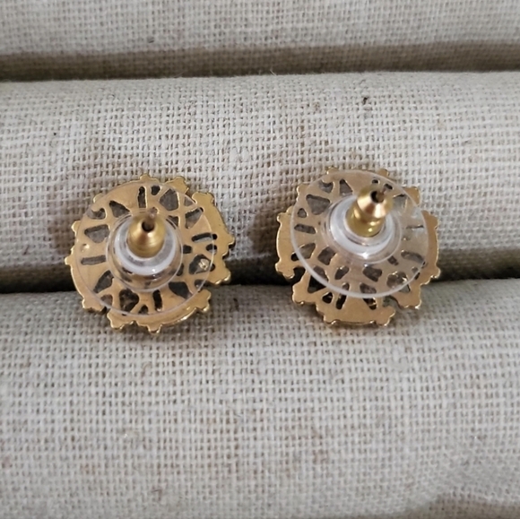 Stella & Dot Marchesa Earrings Large Art Deco Studs Torquoise & Gold Earrings - Picture 5 of 8